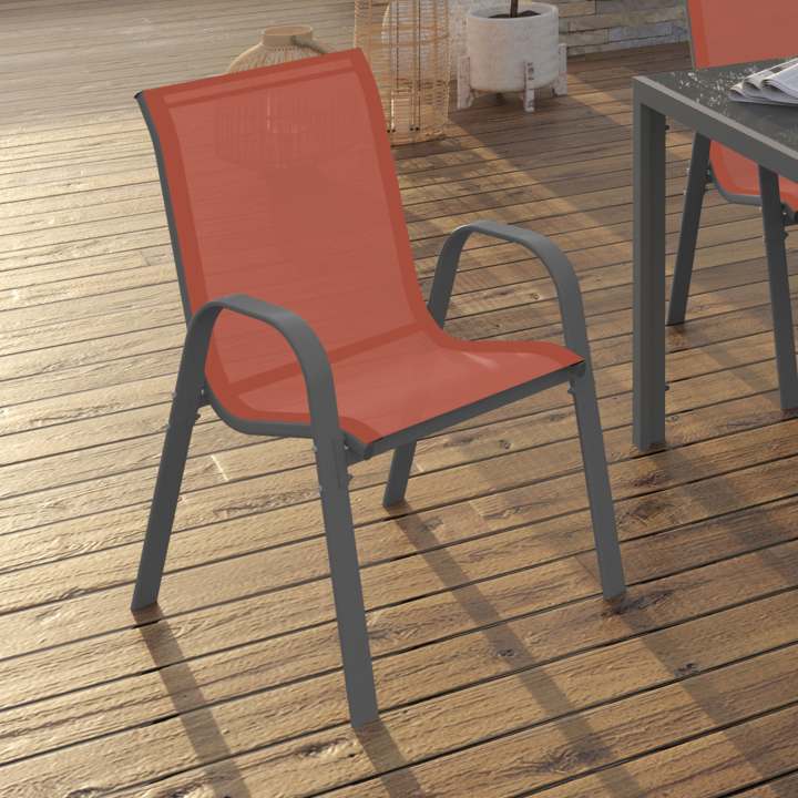 Set di 4 sedie da giardino impilabili in metallo e textilene - LYMA | IdMarket