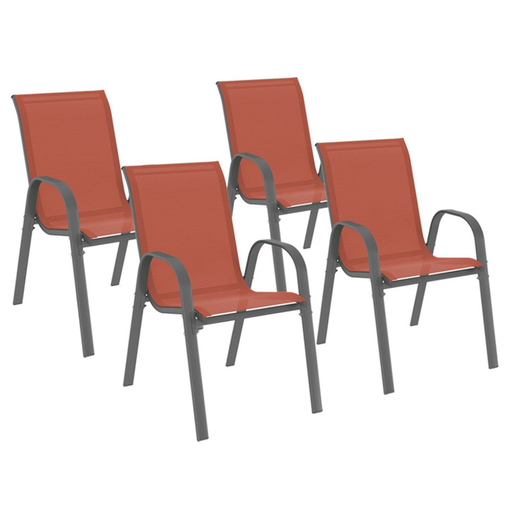Set di 4 sedie da giardino impilabili in metallo e textilene - LYMA | IdMarket