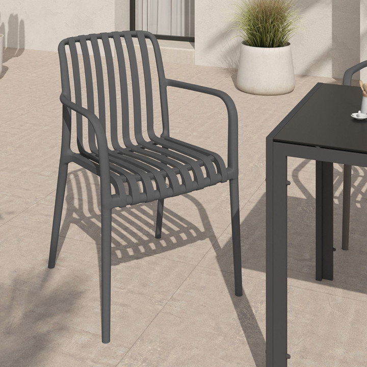 Set di 4 sedie da giardino impilabili in polipropilene grigio antracite - BILBAO | IdMarket