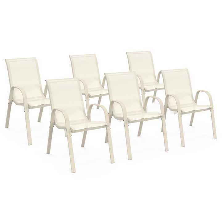 Set di 6 sedie da giardino impilabili in metallo e textilene beige