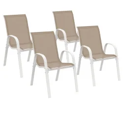 Set di 4 sedie da giardino impilabili in metallo e textilene, bianco e beige - LYMA | IdMarket