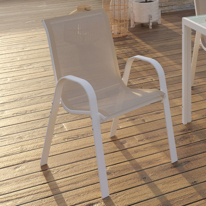 Set di 4 sedie da giardino impilabili in metallo e textilene, bianco e beige - LYMA | IdMarket