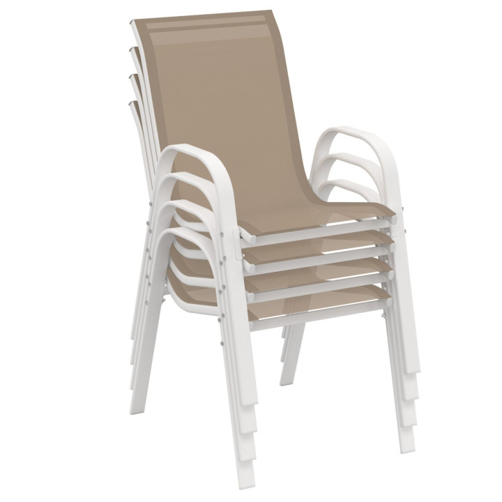 Set di 4 sedie da giardino impilabili in metallo e textilene, bianco e beige - LYMA | IdMarket