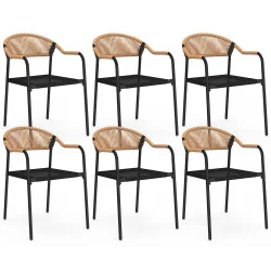 Set di 6 sedie da giardino in metallo, corda e textilene nero e rattan chiaro - MADEIRA | IdMarket