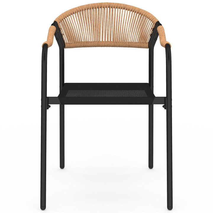 Set di 6 sedie da giardino in metallo, corda e textilene nero e rattan chiaro - MADEIRA | IdMarket