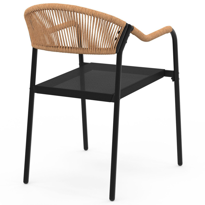 Set di 6 sedie da giardino in metallo, corda e textilene nero e rattan chiaro - MADEIRA | IdMarket