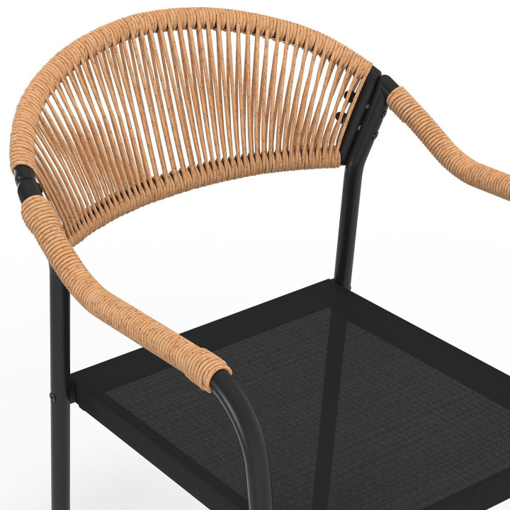 Set di 6 sedie da giardino in metallo, corda e textilene nero e rattan chiaro - MADEIRA | IdMarket