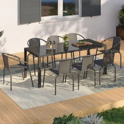 Set di mobili da giardino - tavolo 190 CM e 8 sedie impilabili grigio antracite - THELMA | IdMarket
