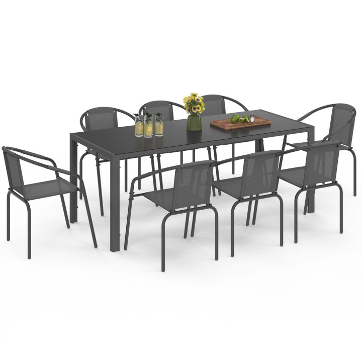 Set di mobili da giardino - tavolo 190 CM e 8 sedie impilabili grigio antracite - THELMA | IdMarket