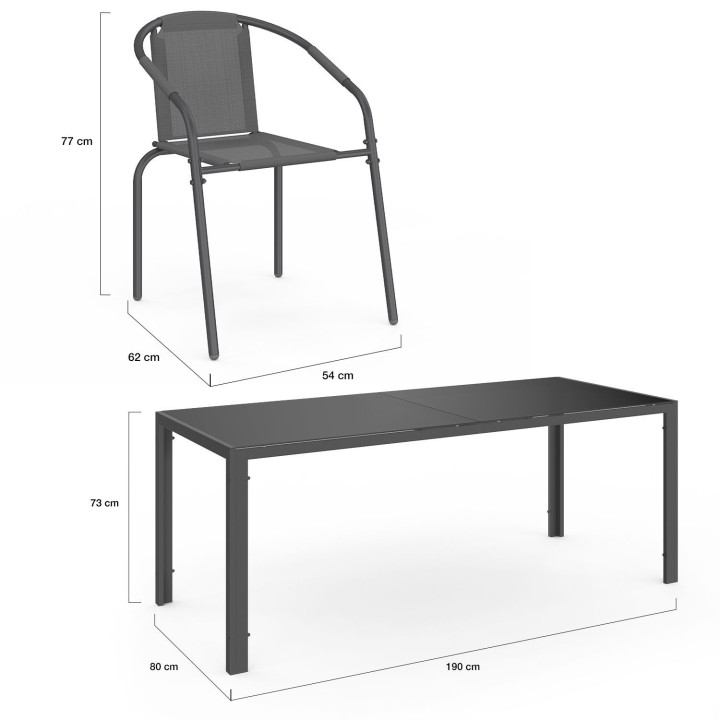Set di mobili da giardino - tavolo 190 CM e 8 sedie impilabili grigio antracite - THELMA | IdMarket