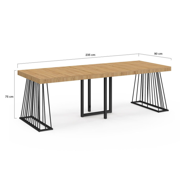 Consolle allungabile per 10 persone 235 cm con piano in legno e gamba in filo metallico nero - YUNA | IdMarket