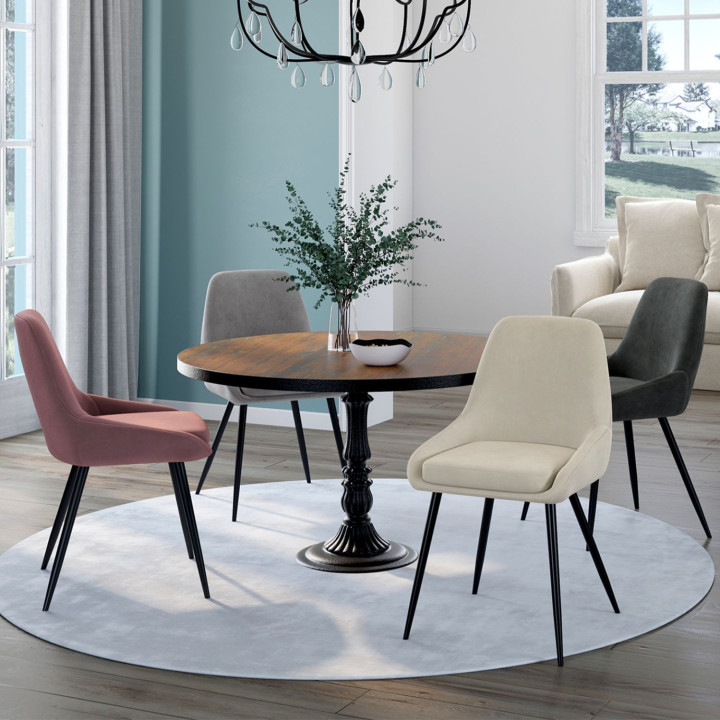 Set di 4 sedie in velluto misto crema, grigio chiaro, grigio scuro e rosa con braccioli - THALYA | IdMarket