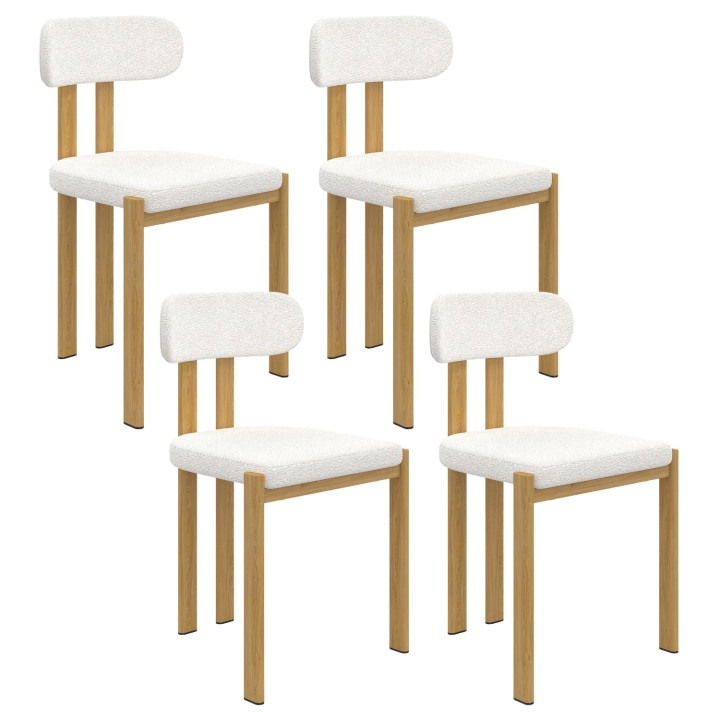 Set di 4 sedie in metallo effetto legno con tessuto bouclette bianco - ESMA | IdMarket