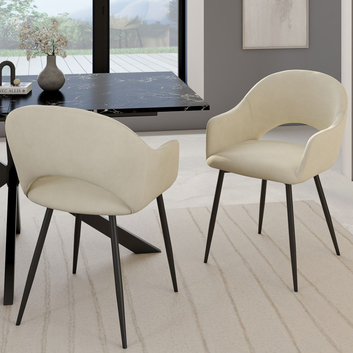 Set di 2 sedie da pranzo in velluto color crema - CLARA | IdMarket