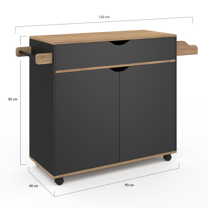 Grande credenza da cucina con 1 armadio grande e 1 cassetto in legno e nero - COSY | ID Market