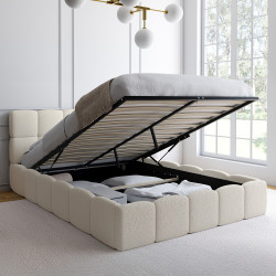 Letto matrimoniale a cassettone con testata trapuntata e rete a doghe 140 x 190 cm - NUAGE | IdMarket