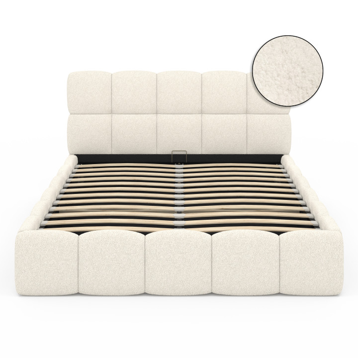 Letto matrimoniale a cassettone con testata trapuntata e rete a doghe 140 x 190 cm - NUAGE | IdMarket