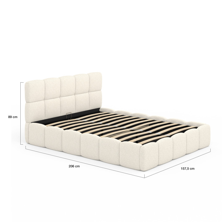 Letto matrimoniale a cassettone con testata trapuntata e rete a doghe 140 x 190 cm - NUAGE | IdMarket