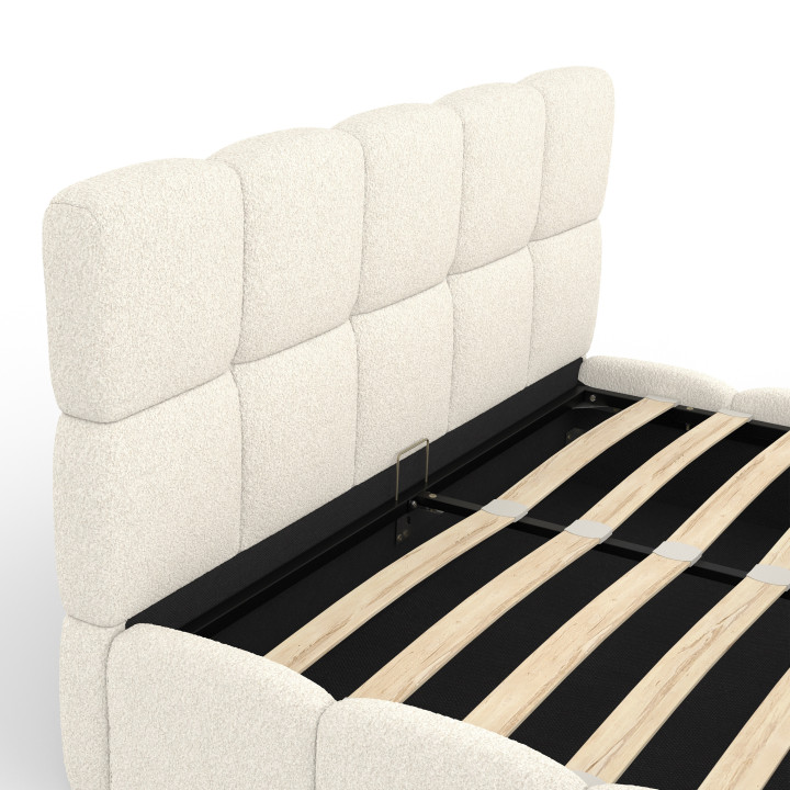 Letto matrimoniale a cassettone con testata trapuntata e rete a doghe 140 x 190 cm - NUAGE | IdMarket