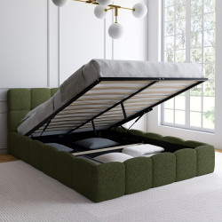 Letto matrimoniale con testiera trapuntata e base in spugna verde kaki 140 x 190 cm - NUAGE | IdMarket