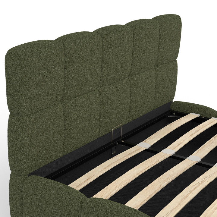 Letto matrimoniale con testiera trapuntata e base in spugna verde kaki 140 x 190 cm - NUAGE | IdMarket