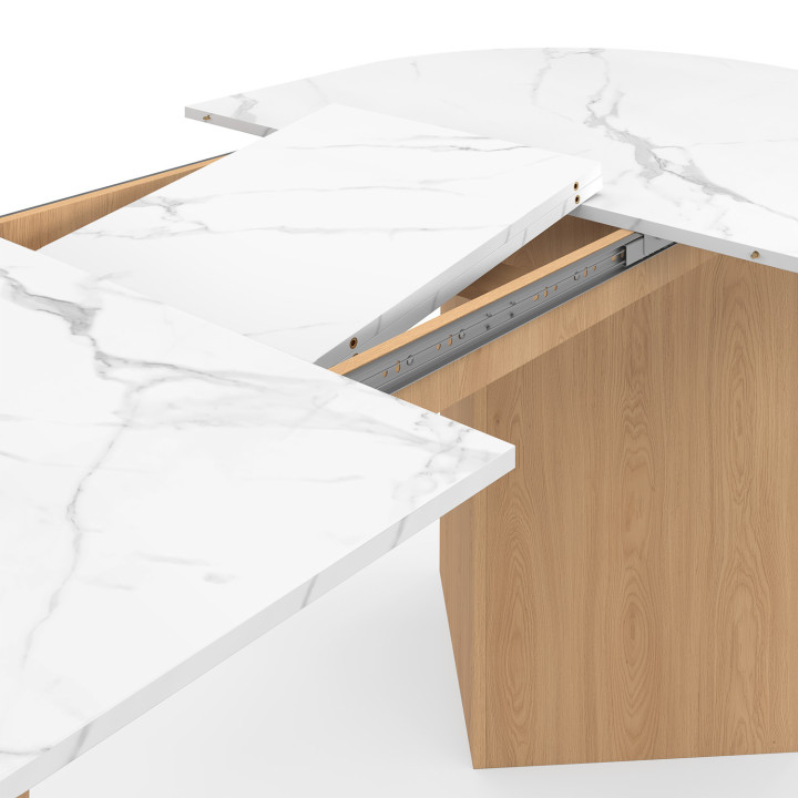 Tavolo da pranzo allungabile 6 -10 persone piano ovale in marmo bianco e finitura in faggio 160-200 cm - MARTHE | IdMarket