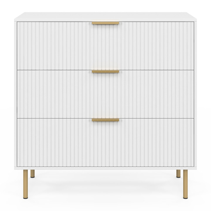 Cassettiera MARCEL a 3 cassetti, 80 cm, doghe bianche e oro - MARCEL | IdMarket