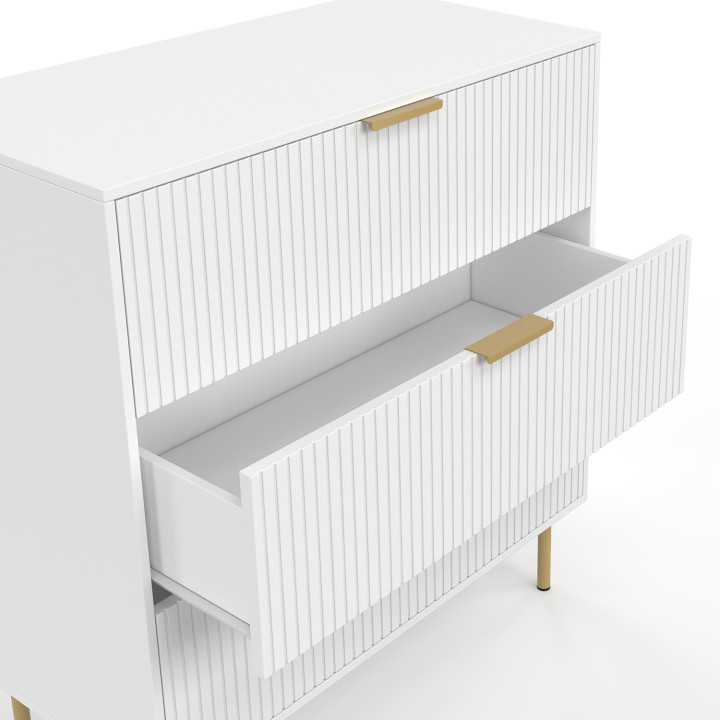 Cassettiera MARCEL a 3 cassetti, 80 cm, doghe bianche e oro - MARCEL | IdMarket