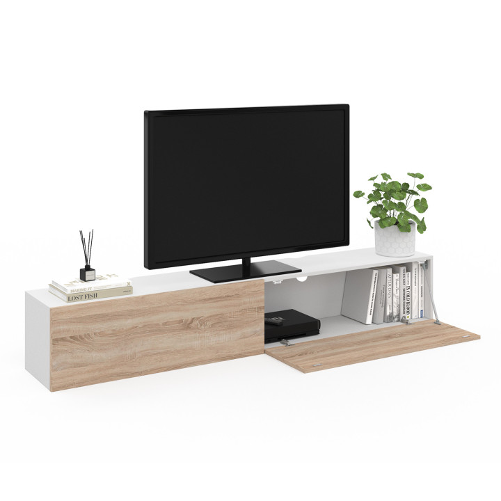 Porta TV a parete a 2 ante in legno e bianco - ELIO |ID Market