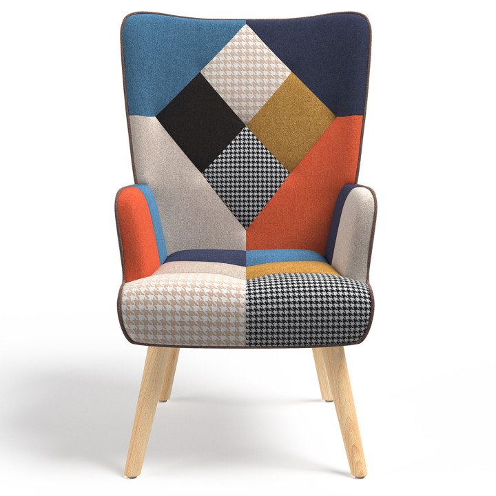 Poltrona scandinava patchwork multicolore con stampa pied-de-poule - IVAR | ID Market