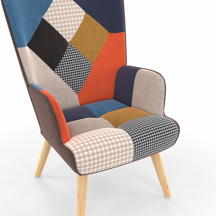 Poltrona scandinava patchwork multicolore con stampa pied-de-poule - IVAR | ID Market