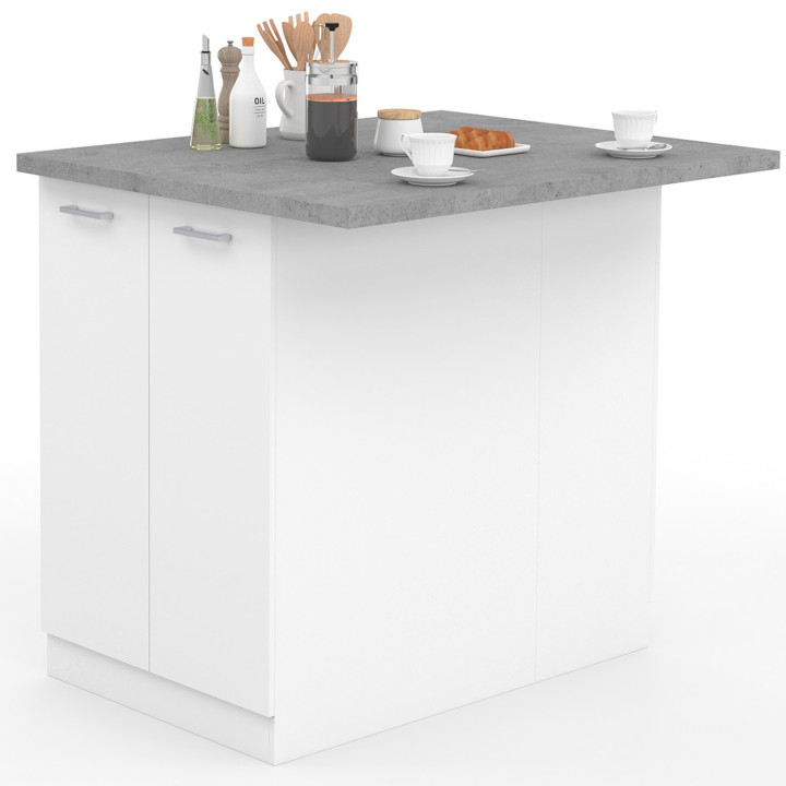 Isola centrale economica per cucina 100 cm bianca e effetto cemento - IVO | ID Market