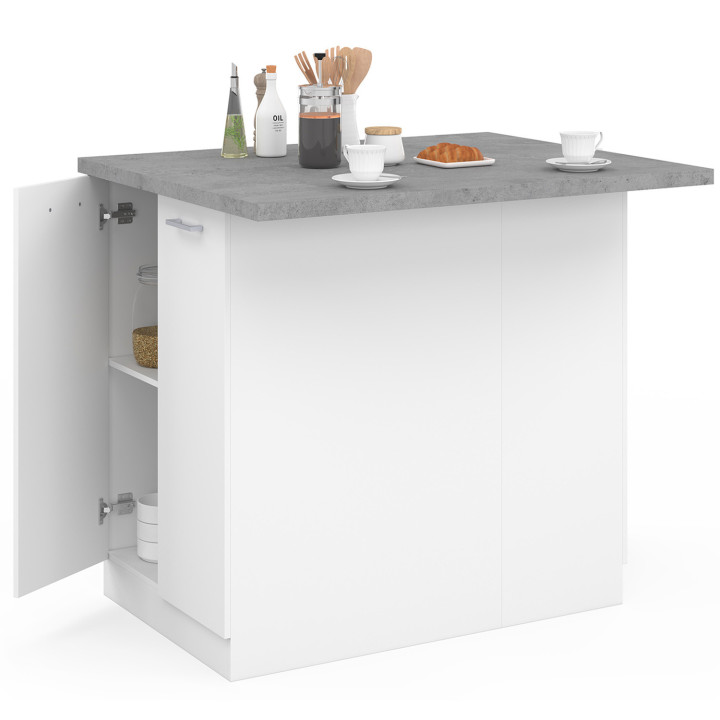 Isola centrale economica per cucina 100 cm bianca e effetto cemento - IVO | ID Market