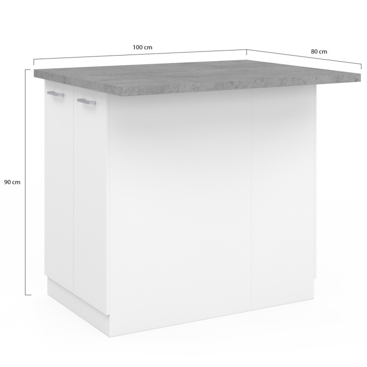 Isola centrale economica per cucina 100 cm bianca e effetto cemento - IVO | ID Market