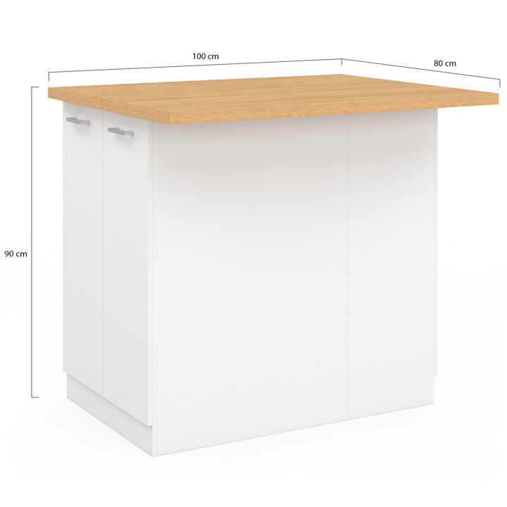 Isola da cucina economica da 100 cm in bianco e finto faggio - IVO | ID Market