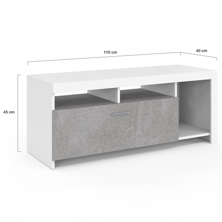 Porta TV bianco e armadio effetto cemento da 110 cm - MALO | ID Market