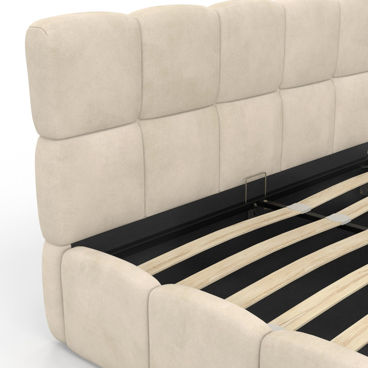 Letto matrimoniale con rete a doghe da 160 x 200 cm e testata trapuntata in velluto beige