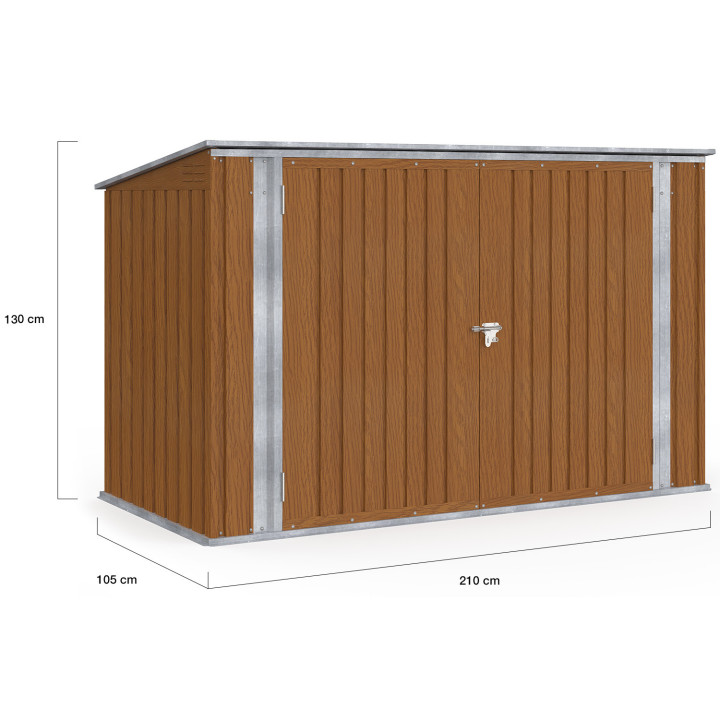 Casetta da giardino in metallo effetto legno con serratura e multi-sgabuzzino per biciclette, attrezzi e bidoni | IdMarket