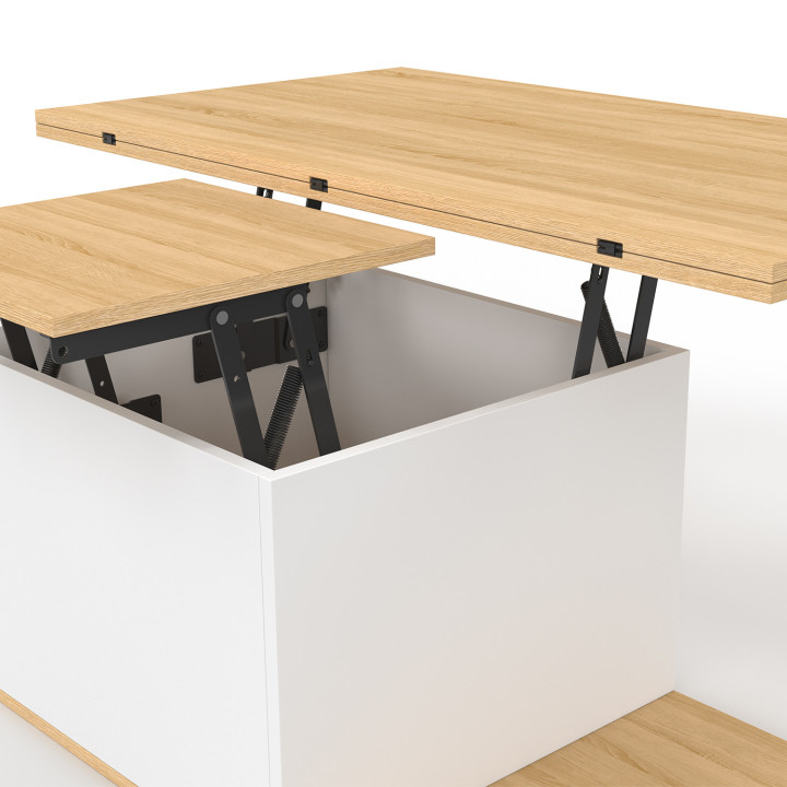 Tavolino rettangolare alzabile trasformabile in tavolo da pranzo da 100 cm in legno e bianco con poggiapiedi - EDEN | IdMarket