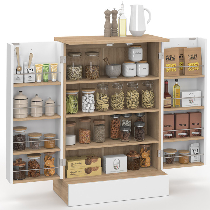 Credenza bassa da cucina H.90 cm con contenitore bianco e legno - ALTO | IdMarket