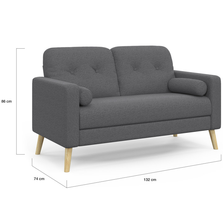 Divano scandinavo a 2 posti in tessuto grigio antracite - CLAIRE | IdMarket