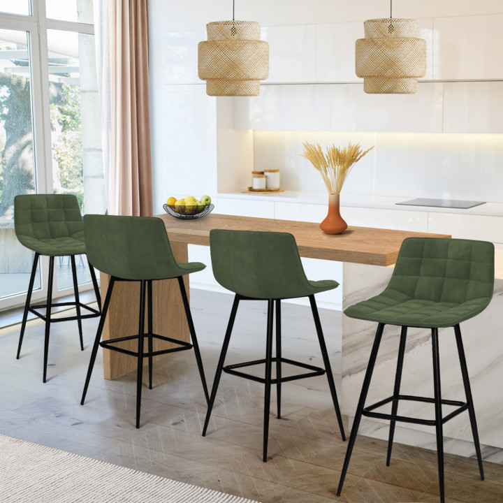 Set di 4 sgabelli da bar in velluto verde - MADY | IdMarket