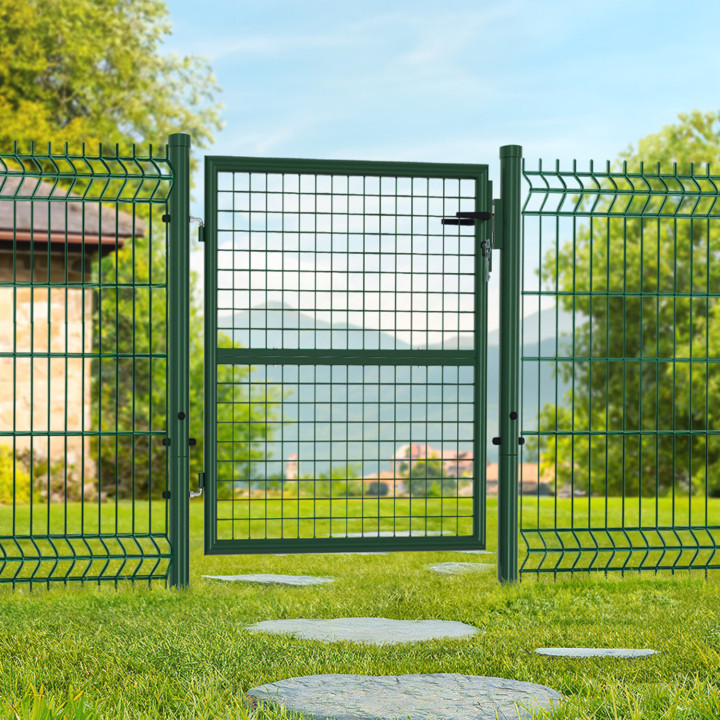Cancello da giardino in acciaio 105 x 100 cm con serratura e maniglia verde | IdMarket