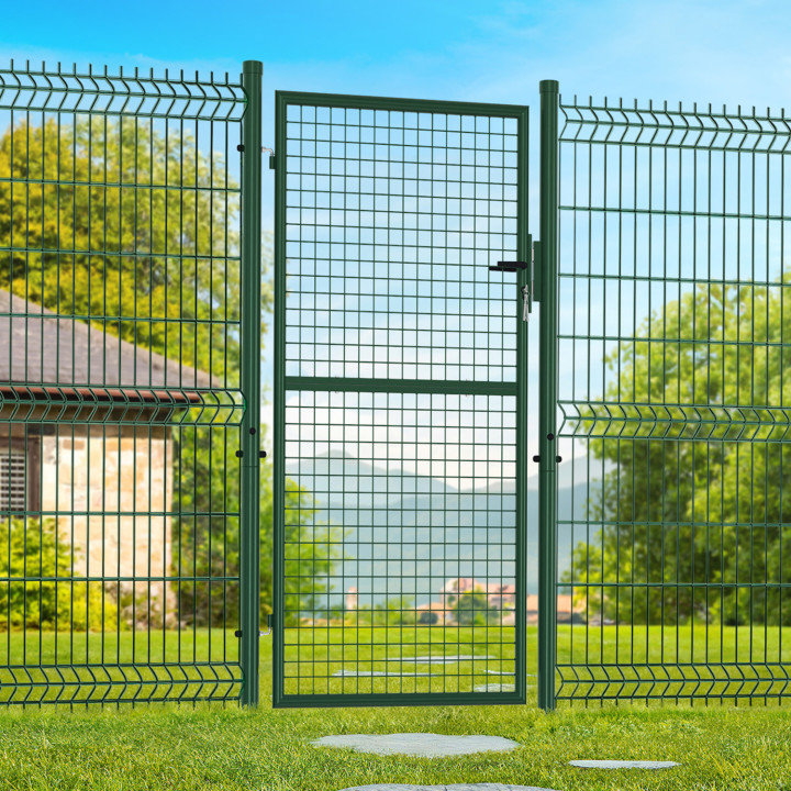 Cancello da giardino in acciaio 105 x 175 cm con serratura e maniglia verde | IdMarket