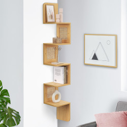 Mensola a muro angolare a 5 livelli in legno e canna