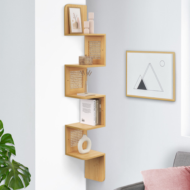 Mensola a muro angolare a 5 livelli in legno e canna