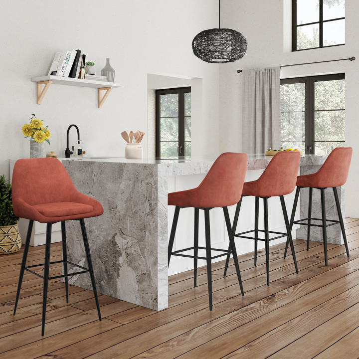 Set di 4 sgabelli da bar in velluto terracotta con mezzi braccioli - THALYA | IdMarket