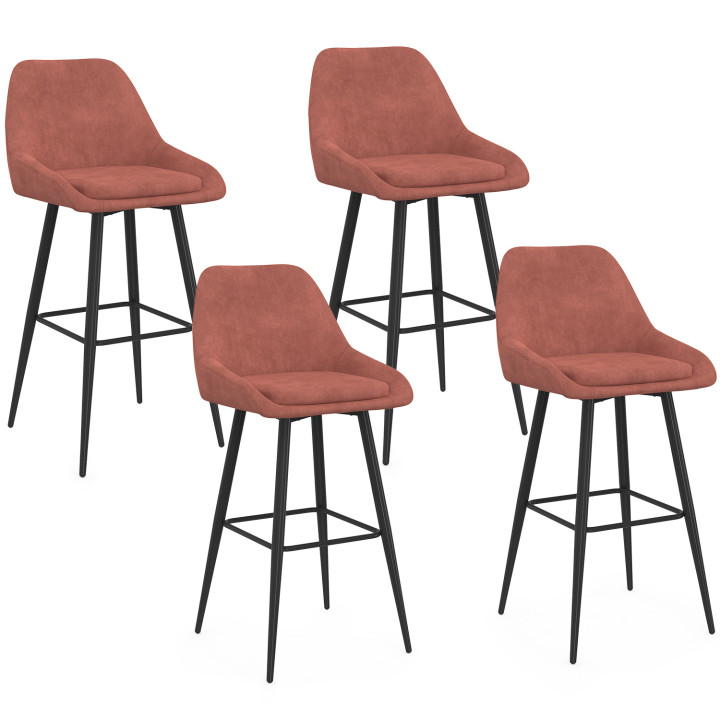 Set di 4 sgabelli da bar in velluto terracotta con mezzi braccioli - THALYA | IdMarket