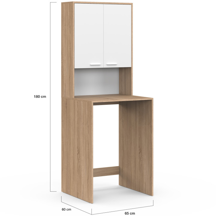 Mobile per lavatrice con armadio in legno bianco e faggio