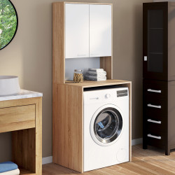 Mobile per lavatrice con armadio in legno bianco e faggio